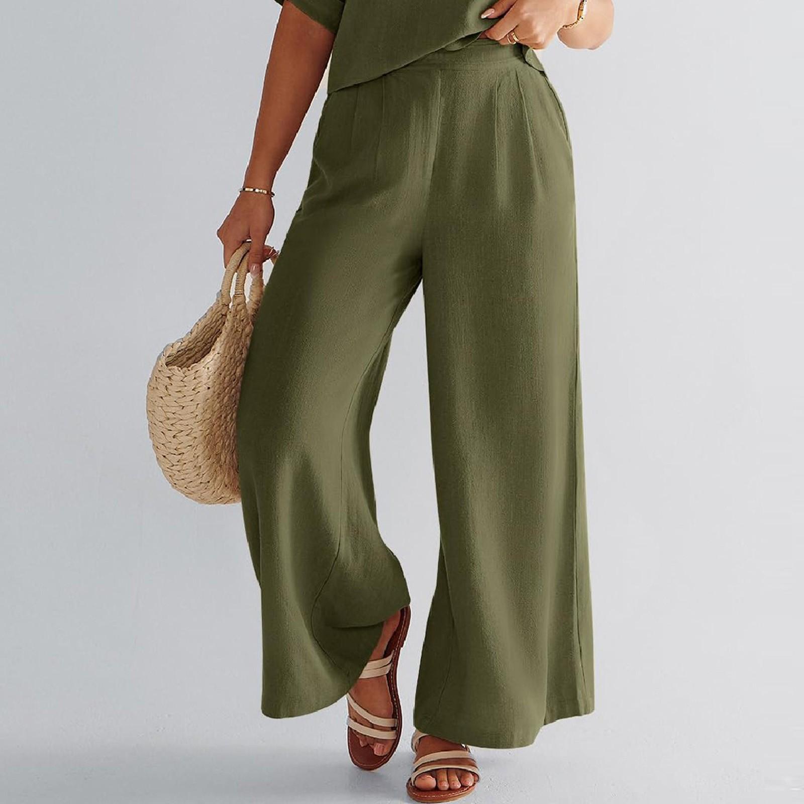 

Женские летние повседневные широкие брюки с карманом XL армия зеленый