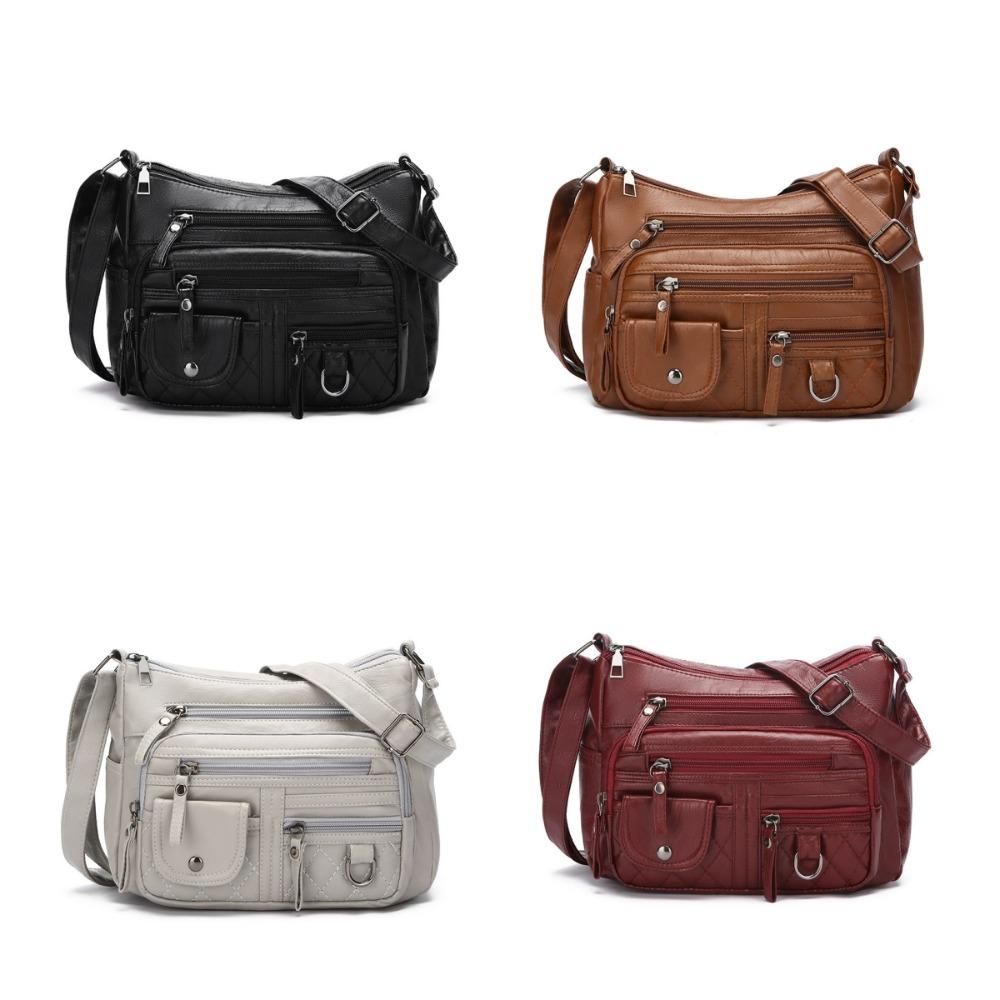 Soft Multiple Zip Pockets Shoulder Bag Retro Waterproof Crossbody Mommy Bag Simple Large Capacity PU Leather Crossbody Bag
