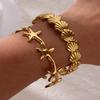 1Pc Summer Style Starfish Seashell Cuff Bangle For Women Stainless Steel Open Adjustable Bangle Bracelet Ocean Beach Jewelry