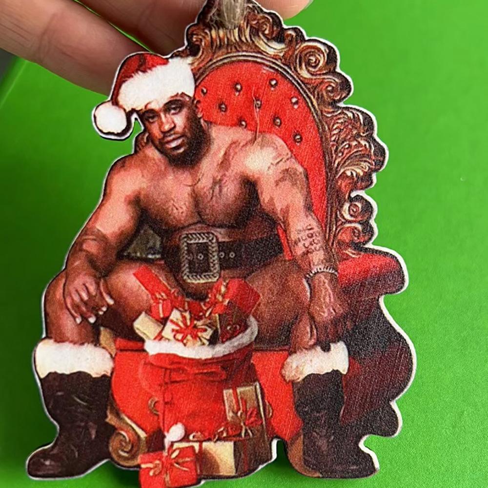 2Pcs Santa Gift Meme A Festive Mr. Wood Meme Funny Christmas Ornament Decoration