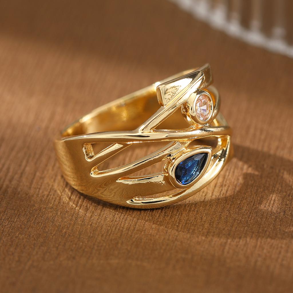 Retro, creative, hollow, artificial gemstone, ring, copper material, lady, jewelry, gift, accessory, ring