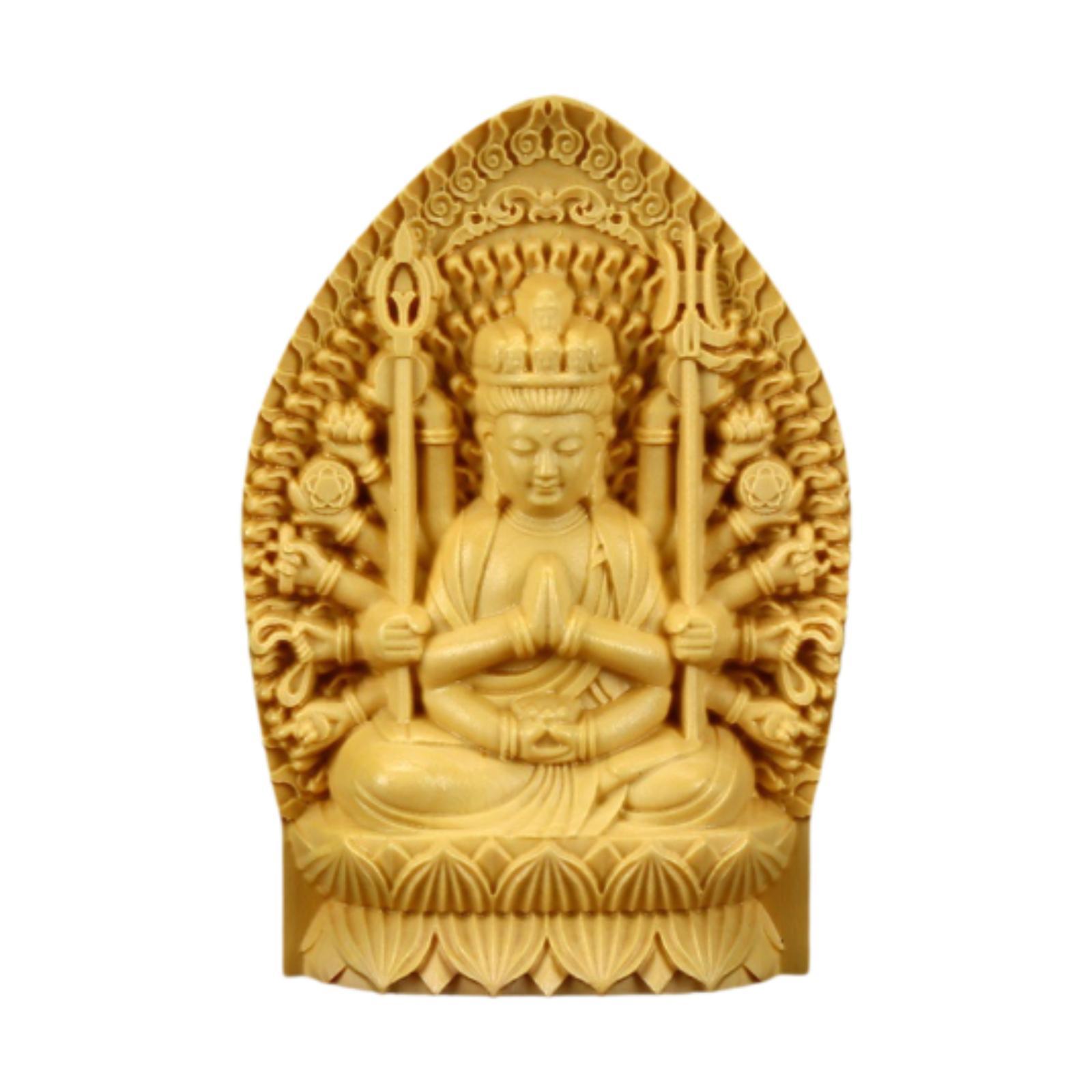 

Wood Carving Guanyin Sitting Statue Fengshui Crafts Tabletop Decoration Mini Sculpture for Table Desk Versatile Lightweight