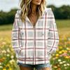 Women's Plaid Print Long Sleeve Hooded Jacket with Pockets and Casual Coat
