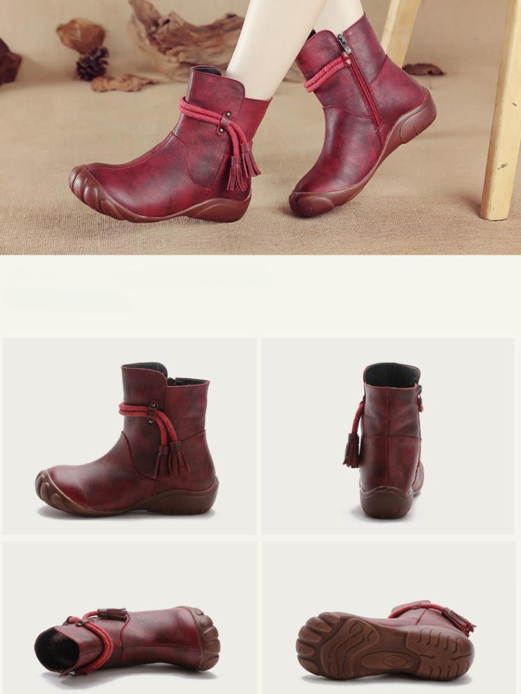 Johnature Women's Short Boots Casual Genuine Leather Solid Color Soft Sole Comfortable Warm Women's Shoes