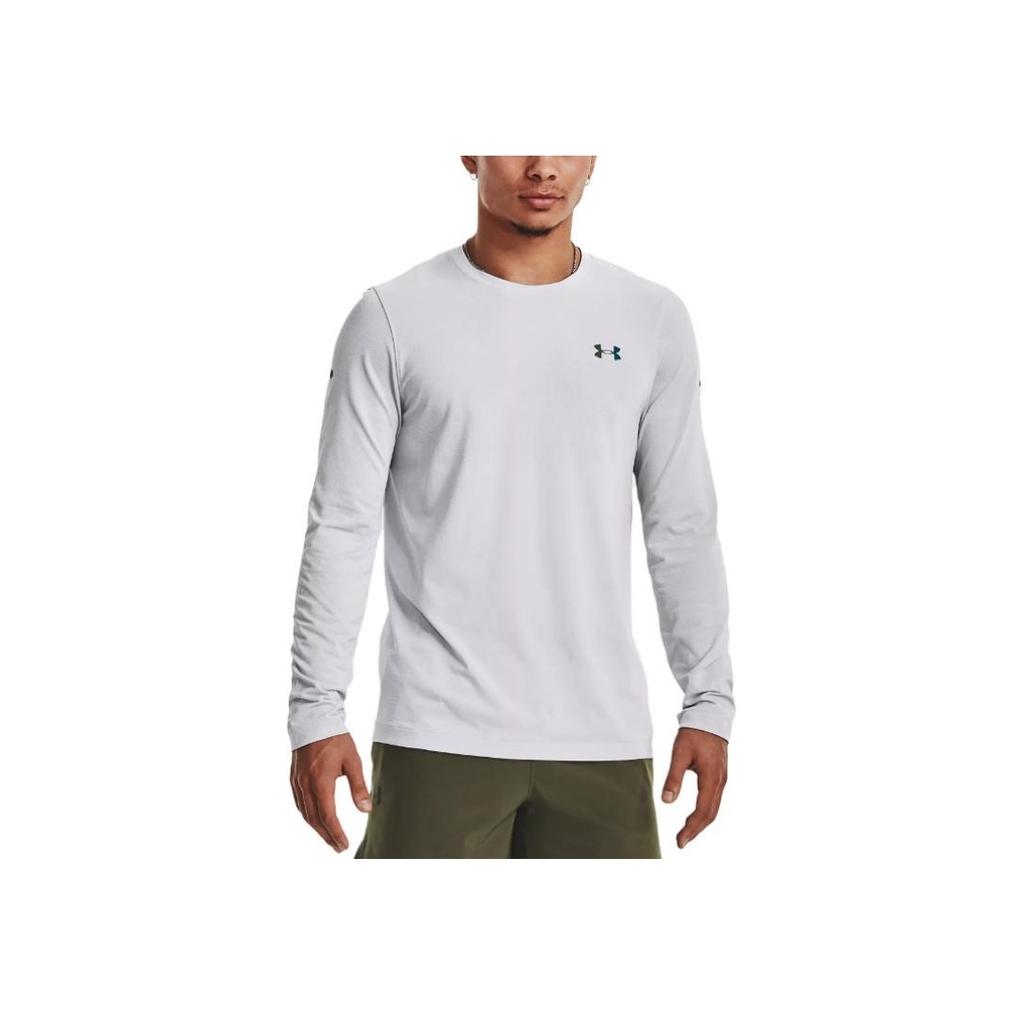 Under Armour Rush Solid Color Logo Print Vintage Long Sleeve T-Shirt Men Tops White 1379282-100