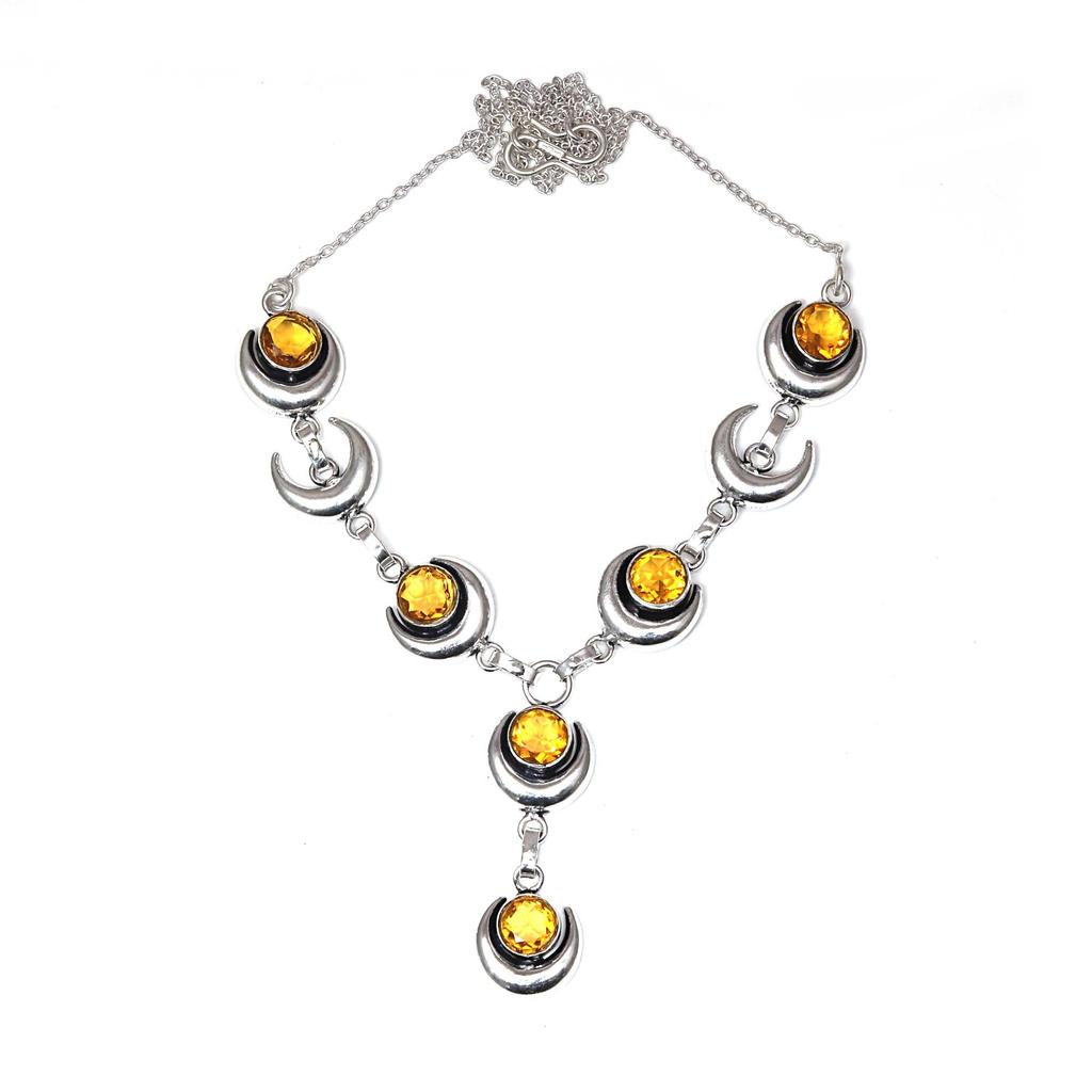 Citrine Quartz Gemstone Handmade Ethnic Jewelry Necklace Set 18-20''