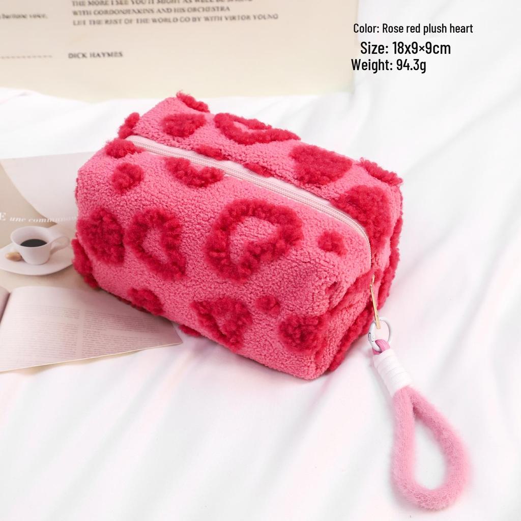High-Value Removable Handheld Plush Makeup Bag - Cute, Large Capacity Cosmetics Storage for Sweet Girls