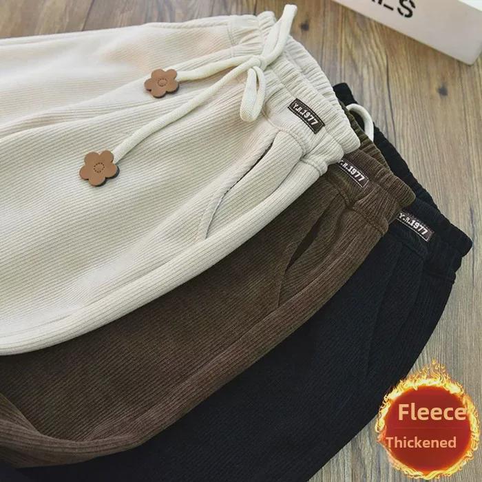 Pantaloni de catifea reiată cu picior larg pentru fete - Groși, eleganți și casual pentru toamnă/iarnă