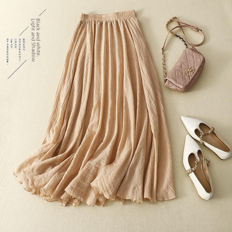 Summer Vintage Solid Woman Skirt Cotton Ruffle Double Layer Skirt