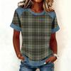 Women Denim Collar Patchwork Stitching Sweatshirt Casual  Printed Pullover Short Sleeve Shirts
