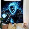 "Flaming Skull Rider on Motorcycle" Patterned Tapestry Decorative Wall Hanging, Home Bedroom Living Room Decor