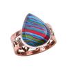 Natural Rainbow Calsilica Gemstone 925 Sterling Silver Two Tone Ring Size 8 Q2N00