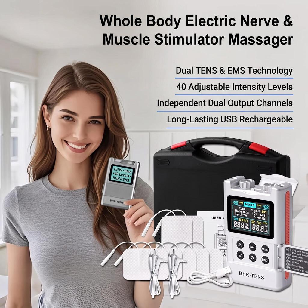 Stimolatori Muscolari Elettrici EMS TENS a Impulsi Canale Doppio 40 Livelli di Intensità Ricaricabile Accessori per Rilassamento Corporeo Fitness Strumenti Fornitura