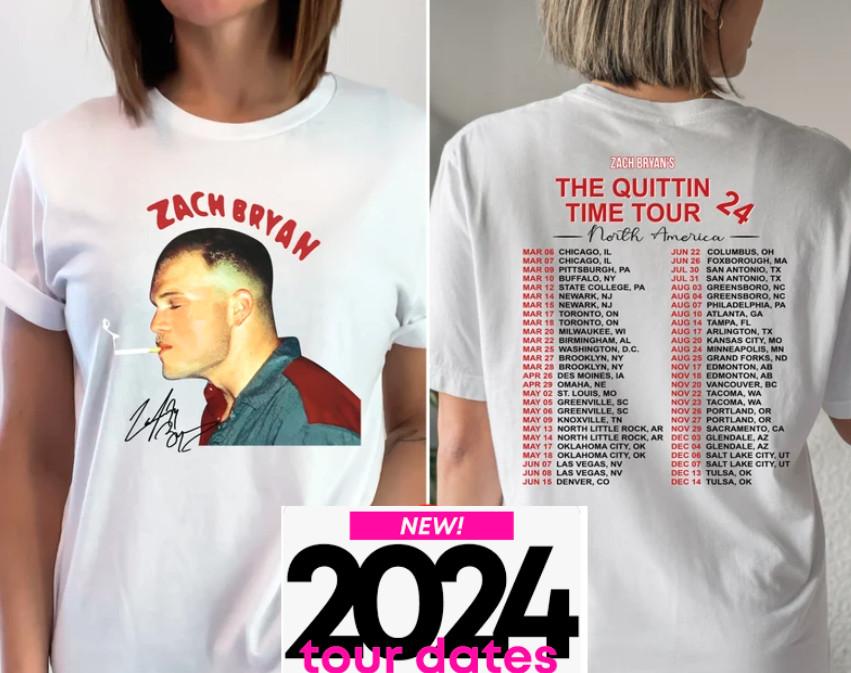 Zach Bryan The Quittin Time Tour 2024 T-Shirt Country Music Singer Gift Fan S-3X