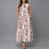 Oversized Women Sleeveless Round Neck Dress Dense Floral Printed Flowy Mid Calf Gown