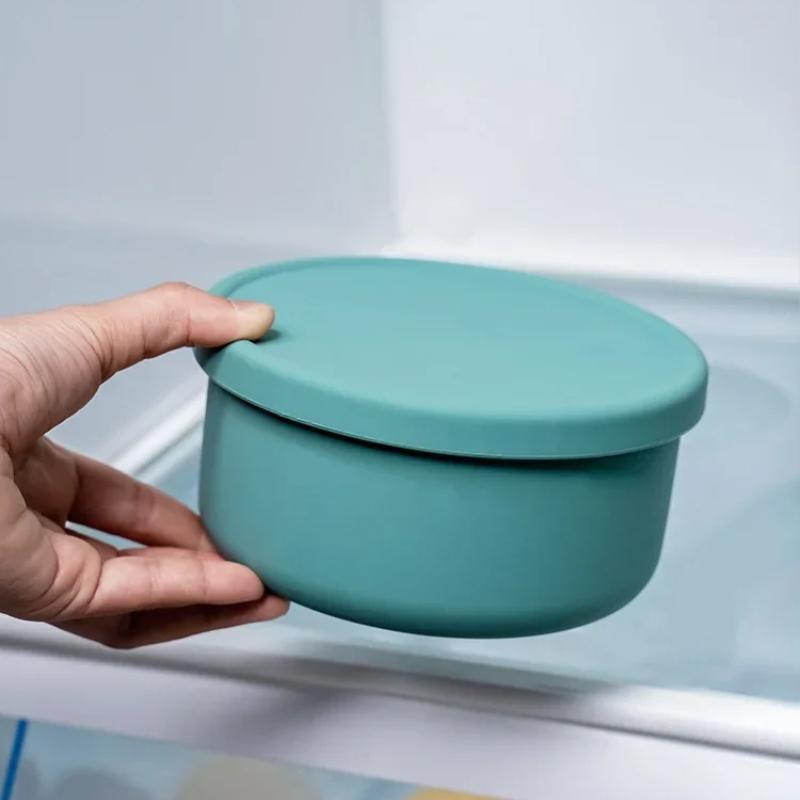 Silicone Bowl with Lid Preservation Box,Bento Lunch Box,Fruit Salad Preservation Bowl, Modern and Simple Sealed Circular Storage