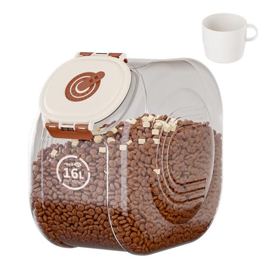 Airtight Grain Storage Box Transparent Pet Food Storage Bin with Timer Function 8L 16L Moisture-Proof Container with Measuring Cup for Grain And Pet