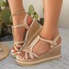Fashion Elegant Nude Cross Strap Sandals Women 2025 Summer Crystal Buckle Wedge Heels Sandals Women Bohemia Soft Sole Beach Sandals