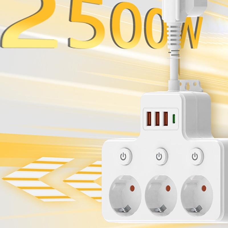 Universal Power Strips With Individual Switches Safe ABS Construction Ideal For Charging Devices Convenient Use