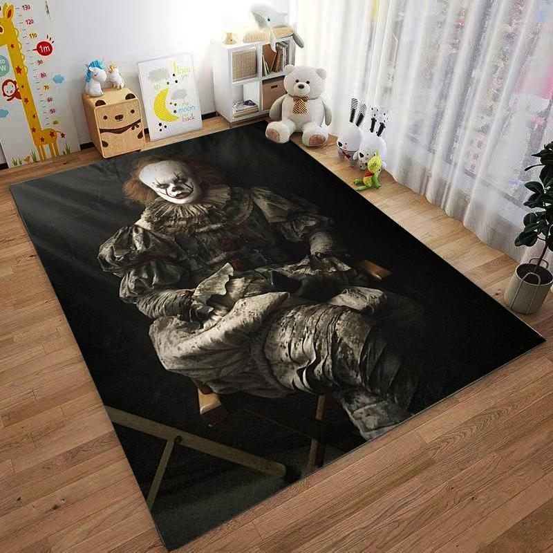 Horror Clown Inspired Decorative Carpet with Dark Background and Creepy Design Suitable for use as an anti-slip    for    room and bedroom sofas