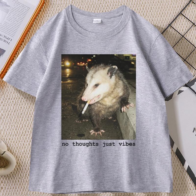 No Thoughts Just Vibes Opossum TShirt Funny Possum Meme Tee Graphic WOMEN TShirt Vintage Streetwear Unisex High Quality Top
