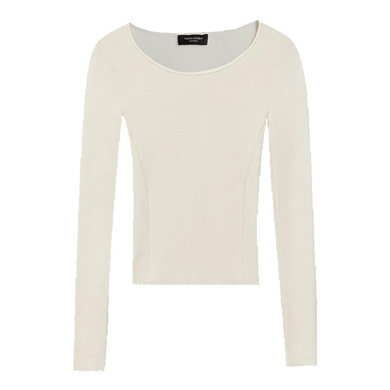 VEROMODA Women's 2026 Autumn Merino Wool Blend Round Neck Relaxed Long Sleeve Knit Top