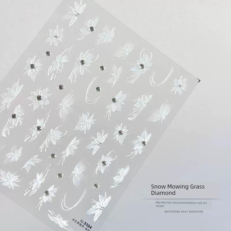 

Snow Mowing Bright Crystal Nail Sticker with Diamond White Three-Dimensional Embossed Flower Nail Ornament Fairy Nail Beauty Applique Snow mowing grass stereo crystal diamond sticker 1