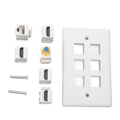 Wall Plate 6 Ports HD Multimedia Interface CAT6 TV F Head Ethernet Wall Plate for Home Office