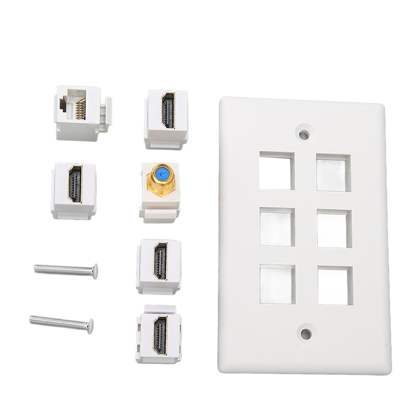 

Wall Plate 6 Ports HD Multimedia Interface CAT6 TV F Head Ethernet Wall Plate for Home Office
