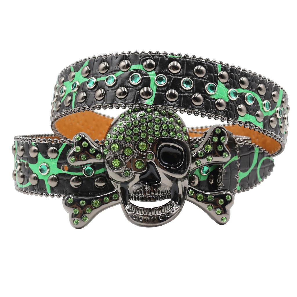 Men and Women's Skull Rhinestone Belt European and American Style Women's Belt Printed Belt Denim Style Outdoor Belt