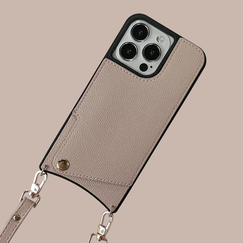 Crossbody Lanyard Leather Case for Apple 16 Pro Max - Fishtail Design, Anti-Fall Protection