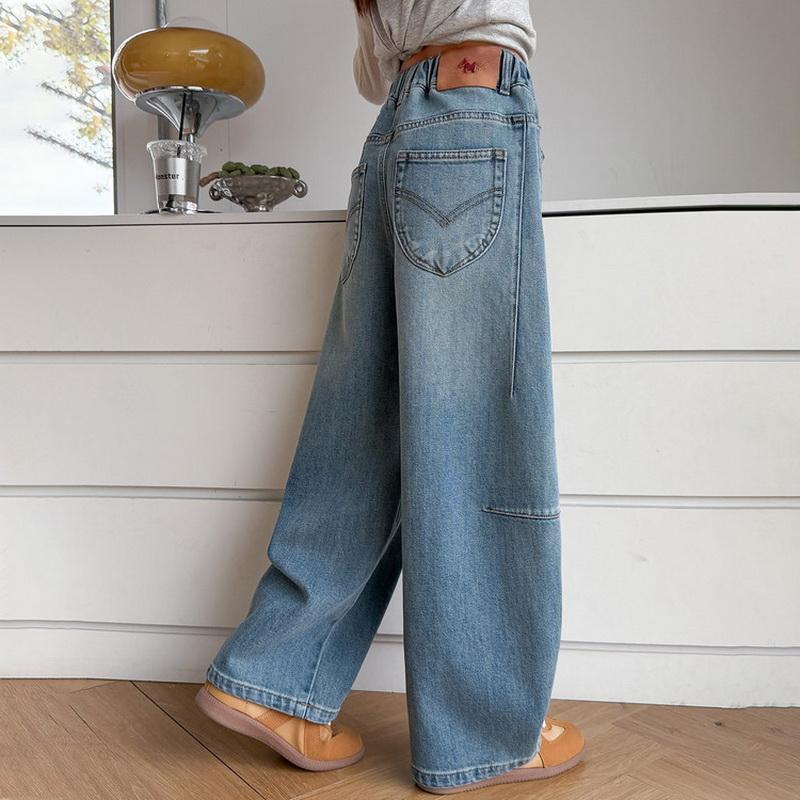 Children‘s Fashion Vintage Wide Leg Baggy Jeans for Teen Girls Casual Loose Straight Denim Pants Kids Spring Fall Trousers