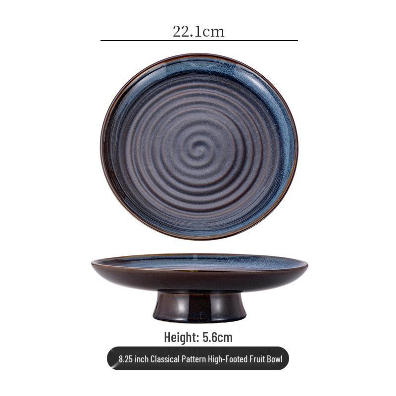 Retro Ceramic Glaze Dessert Plate | High-Foot Nostalgic Tableware for Snacks, Fruit & Pastry
