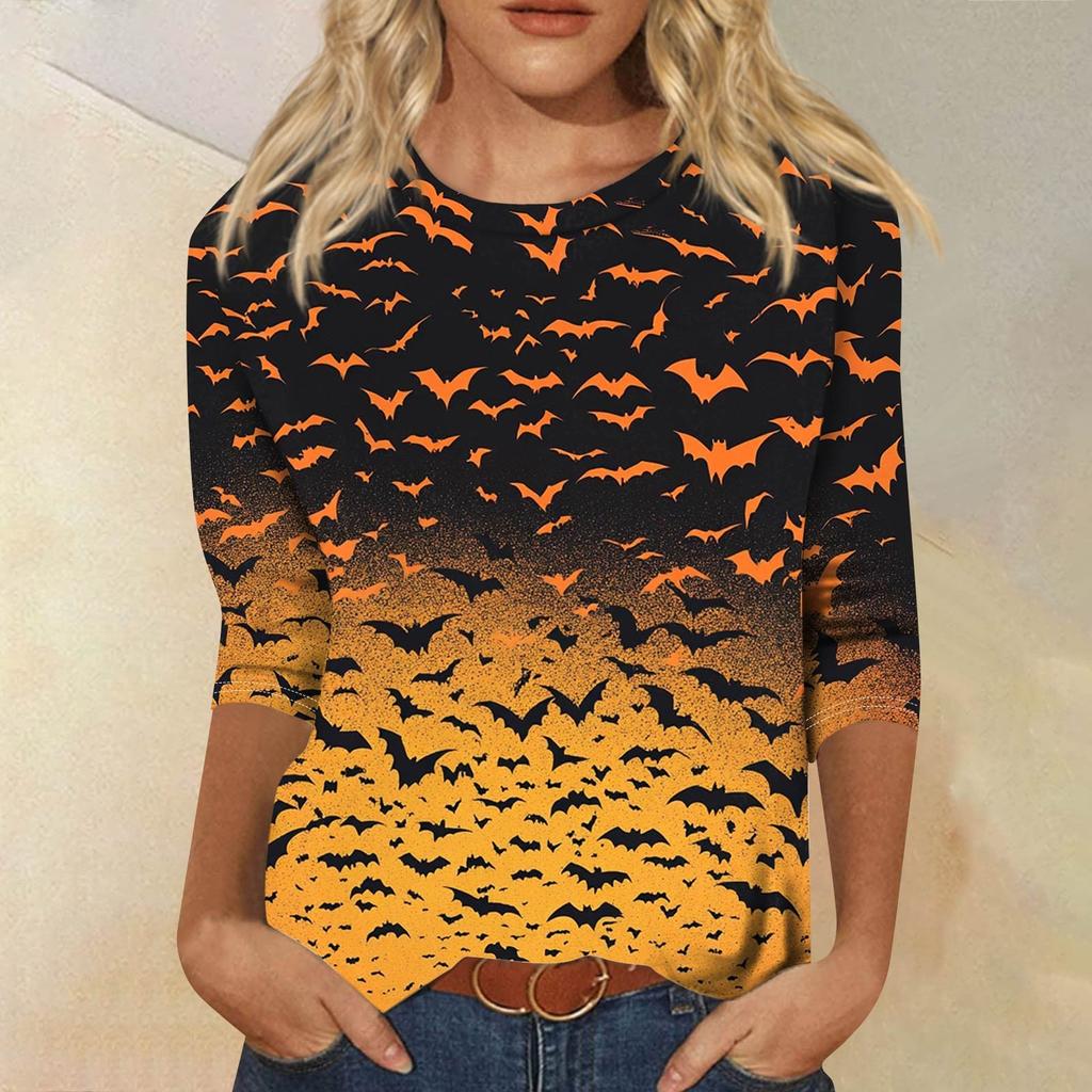 Women's Fashion Casual Round Neck 3/4 Sleeve Loose Printed T-Shirt Ladies Top