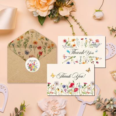 75pcs Vintage Flower Thank You Card Set, Greeting Card Set With Envelope Stickers Wedding Birthday, Adult Ceremony, Anniversary, Holiday Greeting Card