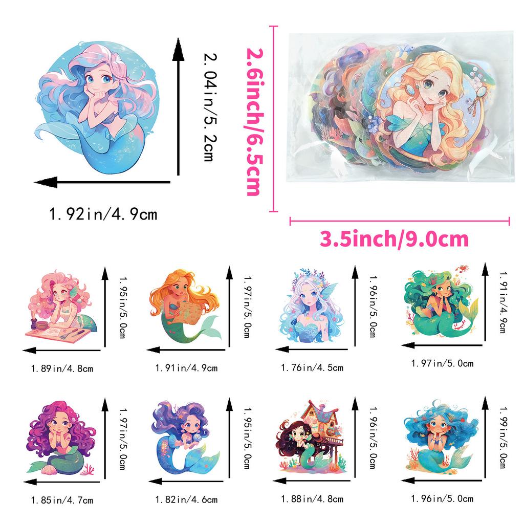 50 Fairy Tale Mermaid Princess Transparent Stickers Children's Reward Stickers DIY Photo Frame Glass Bottle