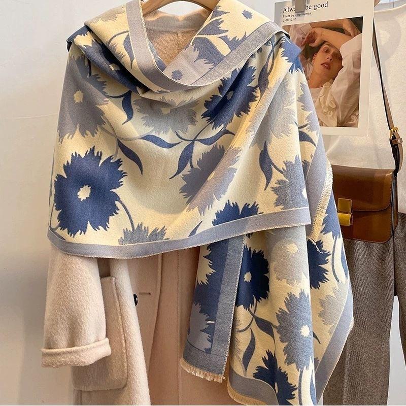 Women's Winter Scarf Ink Painting Scarf High End Imitation Cashmere Lady's Knitted Shawl To Keep Warm in Air Conditioned Rooms in Summer