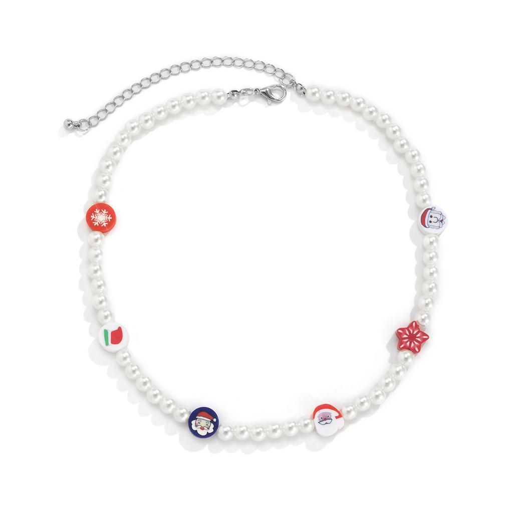 Creative Color Christmas Funny Imitation Pearl Necklace, Jewelry Soft Pottery Pattern Beaded Necklace Jewelry Women