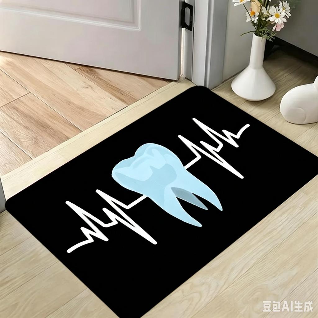 Creative Tooth Heartbeat Welcome Doormat EKG Line Floor Rug Indoor Outdoor Entrance Carpet for Dental Clinic Hospital Decor