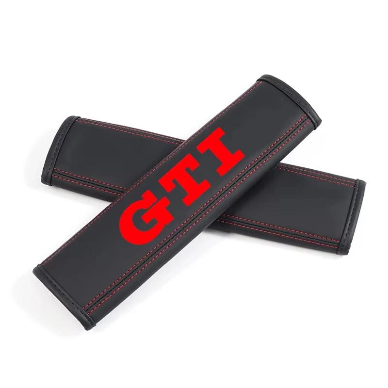 2026 Hot Sticker 2Pcs Leather Seat Belt Shoulder Cover Protection Pads for VW Volkswagen GTI R Rline Polo Golf Passat Tiguan Tou