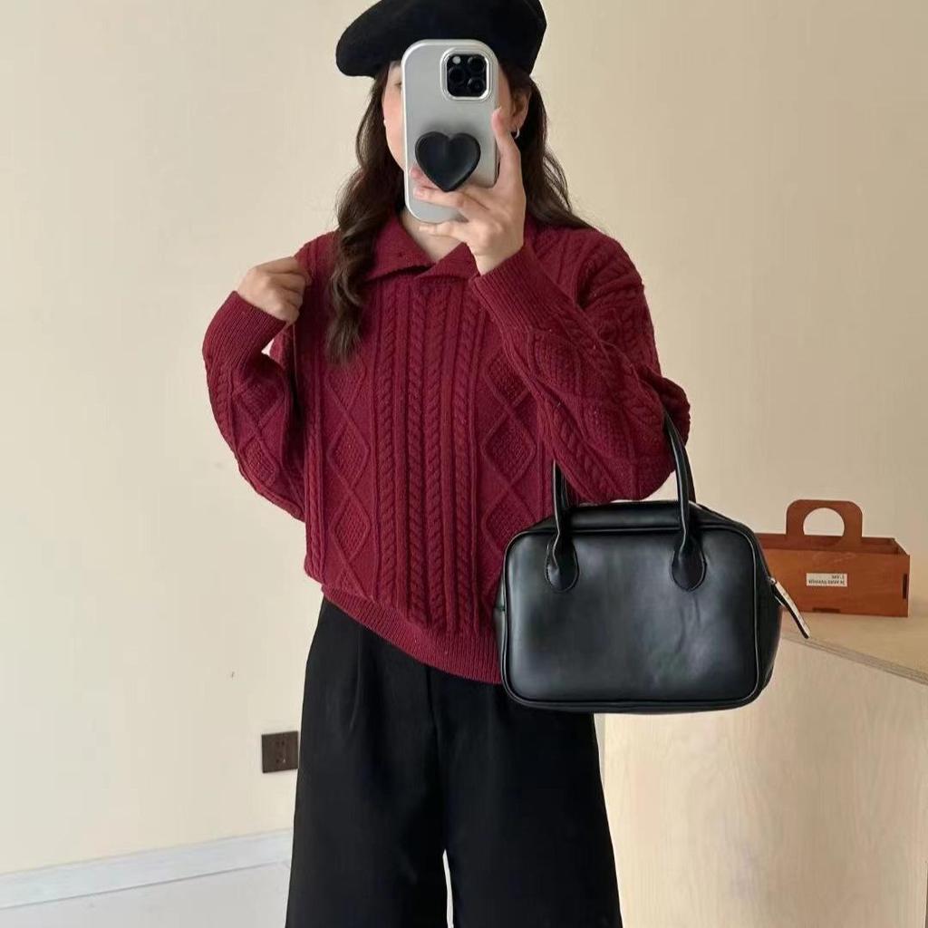 2026 Women's Autumn/Winter Cable Knit Lapel Pullover Sweater - Fashionable, Versatile, Trendy Base Layer Style.