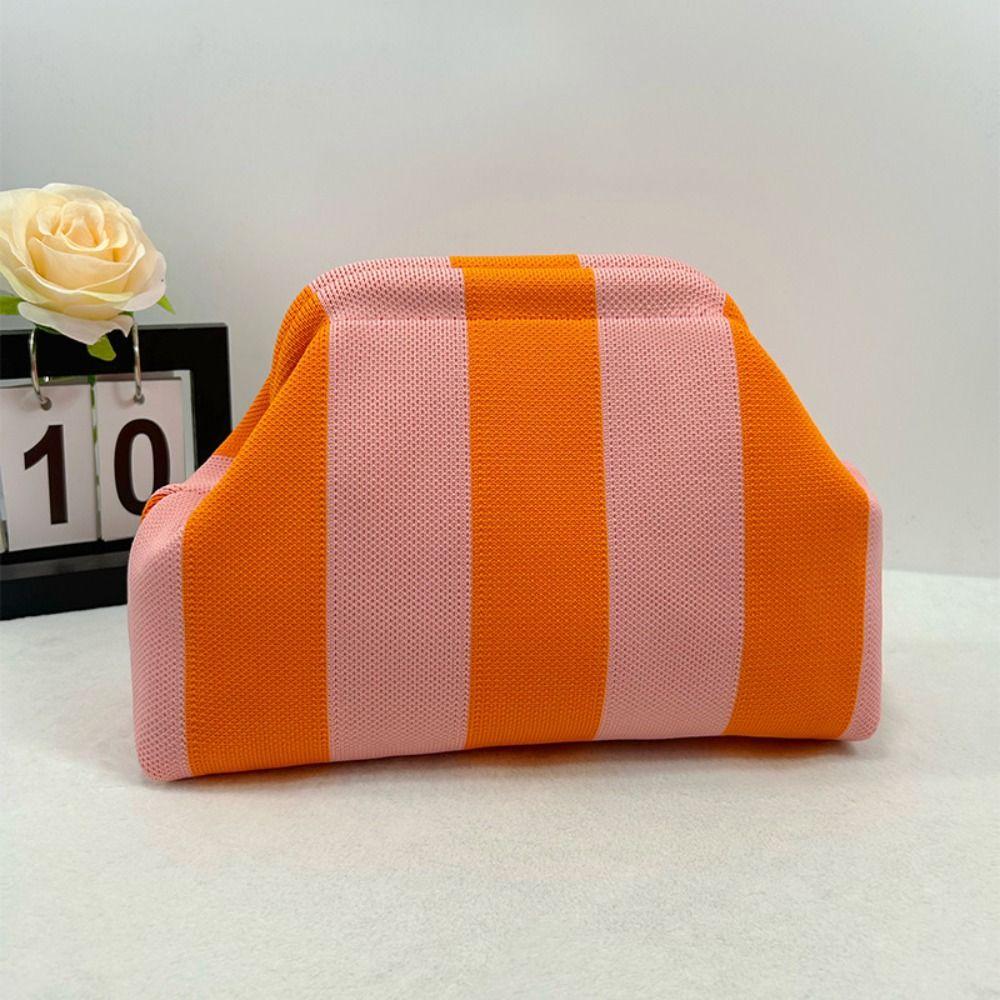 Portable Spring Closure Open Top Colorful Striped Cosmetic Bag Large Capacity Multi-purpose Makeup Pouch Toiletry Bag Gifts