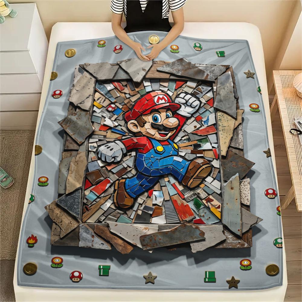 Mario Game Cover Art Blanket, Mario Fan Cozy Throw, Perfect Gift.chl