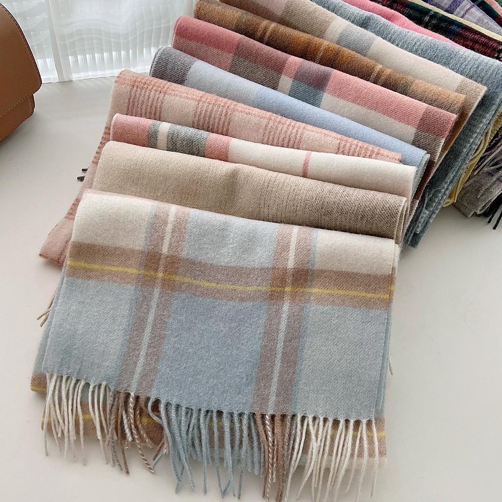 100% Pure Wool Scarf Female Winter Warm Cashmere Shawl Checkerboard Couple Accessory Outdoor Wrap Windproof Scarf