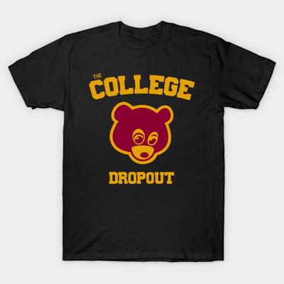 Asian Size Men Black Print T-shirt The College Dropout No-Cut Heat Transfer Print Cotton Tshirt