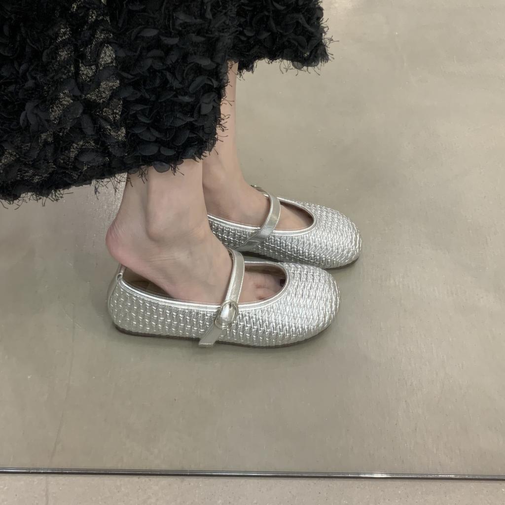 2025 Sommer neue Mary Jane Schuhe Damenschuhe tragen Ein-Wort-Schnalle mit weicher Sohle kleiner duftender Wind flacher Mund Einzelne Schuhe