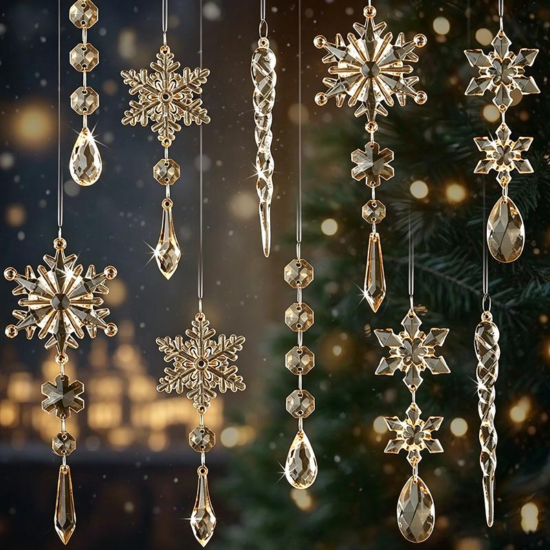2026 Snowflake Icicle Pendant Set: Transparent Acrylic Christmas Ornaments