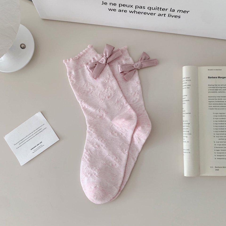 

Раннеосенние рельефные женские носки до середины икры в балетном стиле с кошкой и бантом One Size розовый