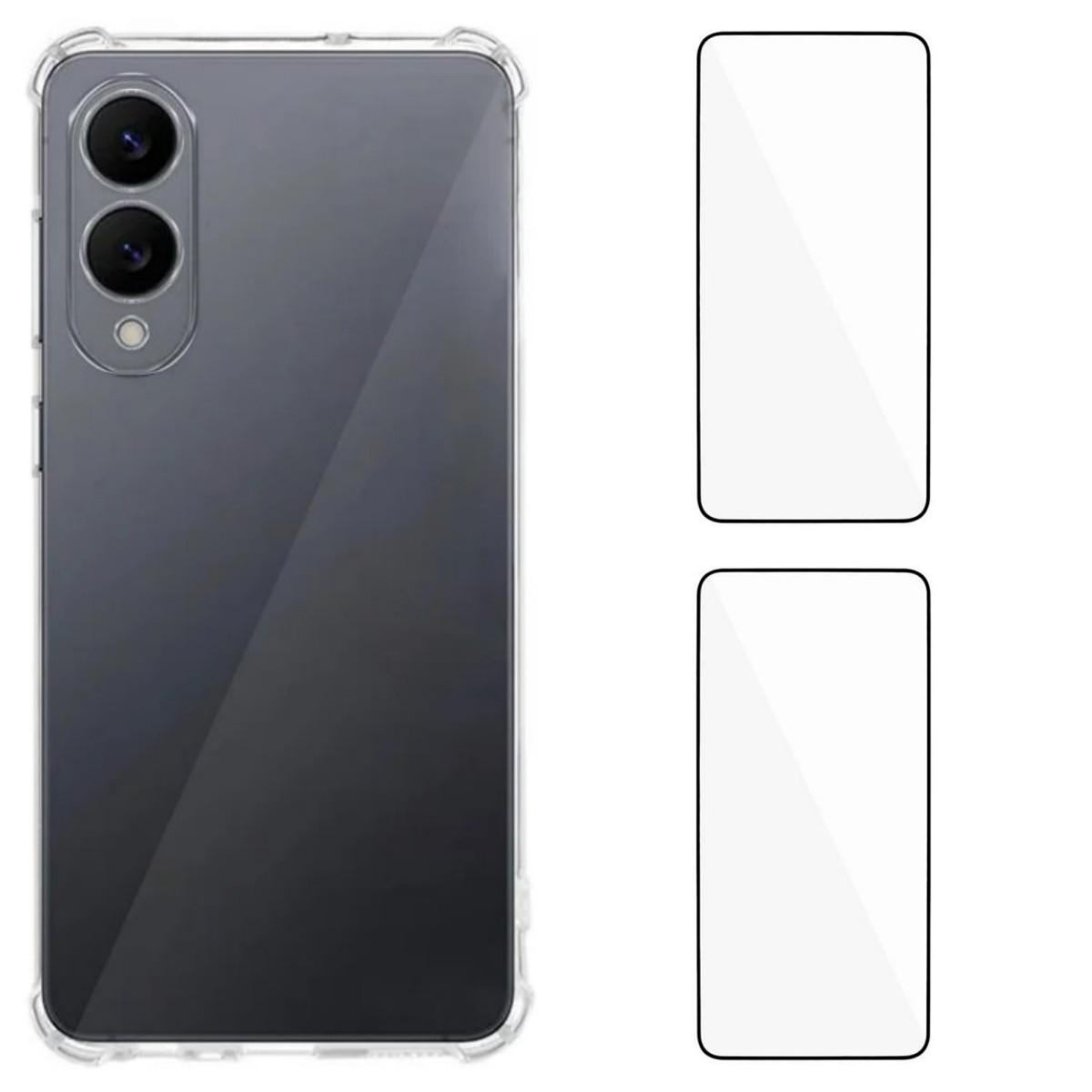 

For Samsung Galaxy S25 Edge TPU Case WANLONFENG WL3 Series 1.5mm Phone Cover with 2Pcs Tempered Glass Films Transparent