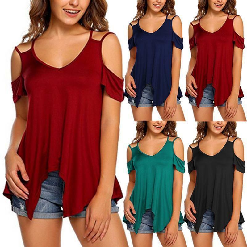 Elegant Womens Off Shoulder V Neck Chiffon T-shirt With Classic Timeless Appeal